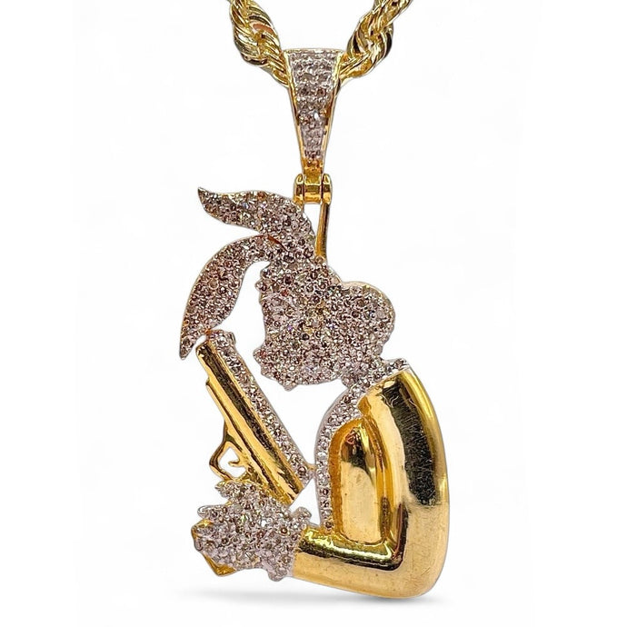 0.66 CT. Natural Diamond Bugs Bunny Holding Gun Pendant In 10 KT Yellow Gold