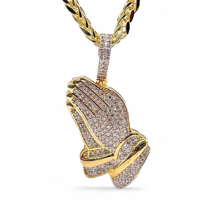 0.87 CT. Natural Diamond Prayer Hands Pendant In 10 KT Yellow Gold
