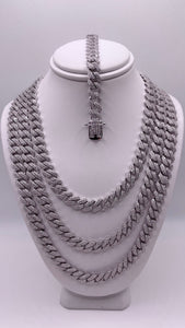 8mm Miami Cuban Link Chain/Bracelet In Silver With CZ