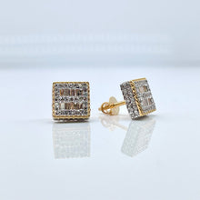 Load image into Gallery viewer, 0.95 CT. Natural Diamond Men’s Square Shape Earrings In 10 KT Yellow Gold