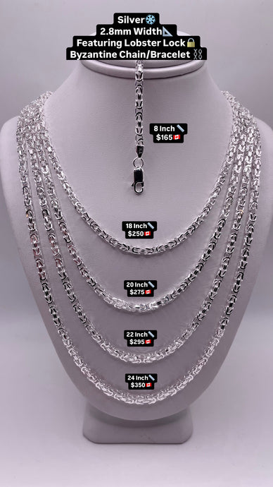 2mm Byzantine Link Chain/Bracelet In Silver