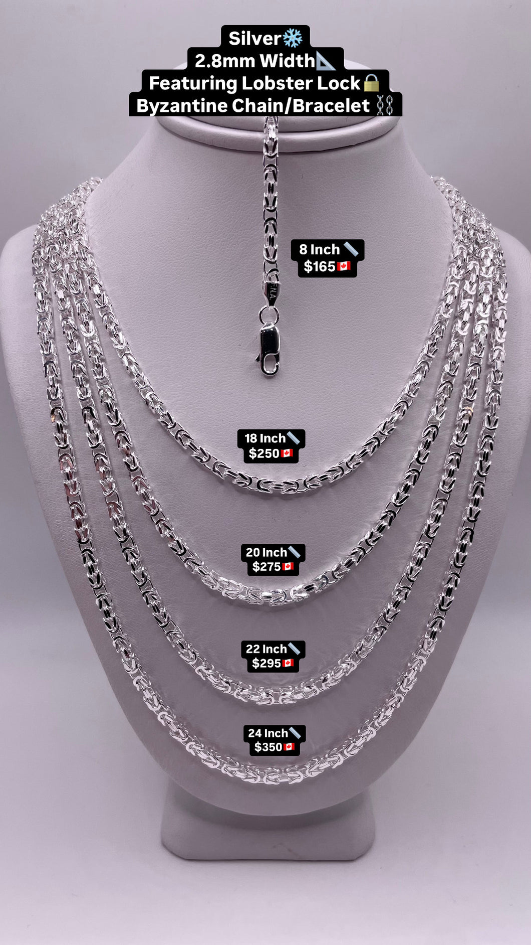 2mm Byzantine Link Chain/Bracelet In Silver