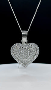 Heart Pendent & Curb Chain In Silver With CZ