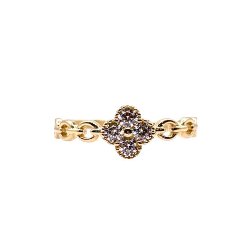 Dainty Clover Ring In 10 KT Yellow Gold With CZ