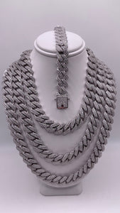 12mm CZ Zig-Zag Cuban Link Chain/Bracelet In Silver
