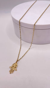 Hamsa Hand Pendant & Singapore Chain Combo In 10 KT Yellow Gold