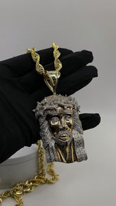 0.99 CT. Natural Diamond Jesus Pendent In 10 KT Yellow Gold