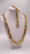 Load image into Gallery viewer, 12mm CZ Zig-Zag Cuban Chain &amp; Bracelet Combo In 14 KT Yellow Gold