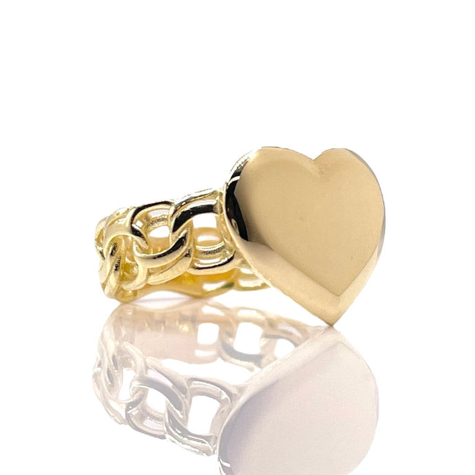 Heart Cuban Ring In 10 KT Yellow Gold