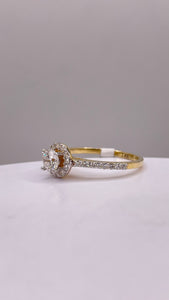 0.79 CT. Natural Diamond Halo Style Engagement Ring In 14 KT Yellow Gold
