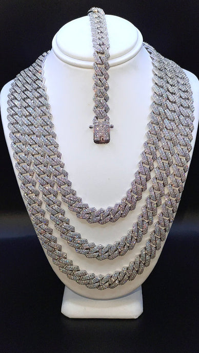 10.3mm CZ Zig-Zag Cuban Link Chain/Bracelet In Silver