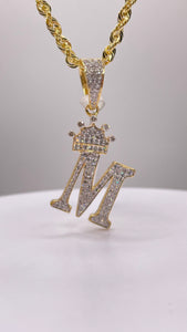 0.69 CT. Natural Diamond Initial M Pendent With Crown In 10 KT Yellow Gold