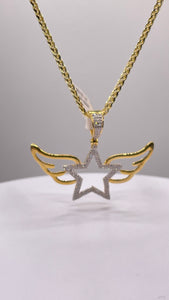 0.37 CT. Natural Diamond Star & Angel Wing Pendent In 10 KT Yellow Gold