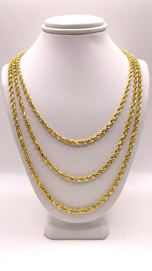3mm Semi Solid Rope Chain In 10 KT