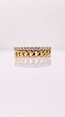 Women’s Dainty Cuban Link Ring In 10 KT Yellow Gold With CZ