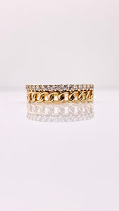 Women’s Dainty Cuban Link Ring In 10 KT Yellow Gold With CZ