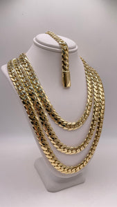 9mm Solid Miami Cuban Link Chain/Bracelet In 10 KT Yellow Gold