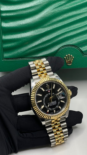 42mm Two-Tone Sky-Dweller Rolex Watch With Bright Black Dial