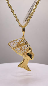 Egyptian Queen Nefertiti Pendant In 10 KT Yellow Gold