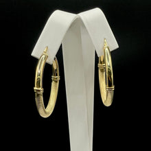 Load image into Gallery viewer, 4mm 14 KT Yellow Gold Half Shiny &amp; Half Matte Women’s Hoop Earrings
