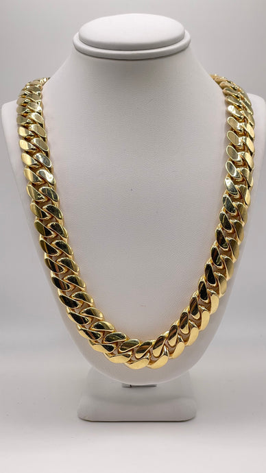 13mm Solid Miami Cuban Link Chain In 10 KT Yellow Gold