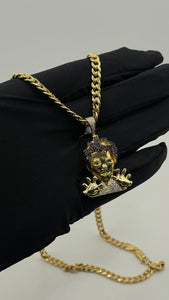 0.42 CT. Natural Diamond Zombie Pendent & Cuban Chain Combo In 10 KT Yellow Gold